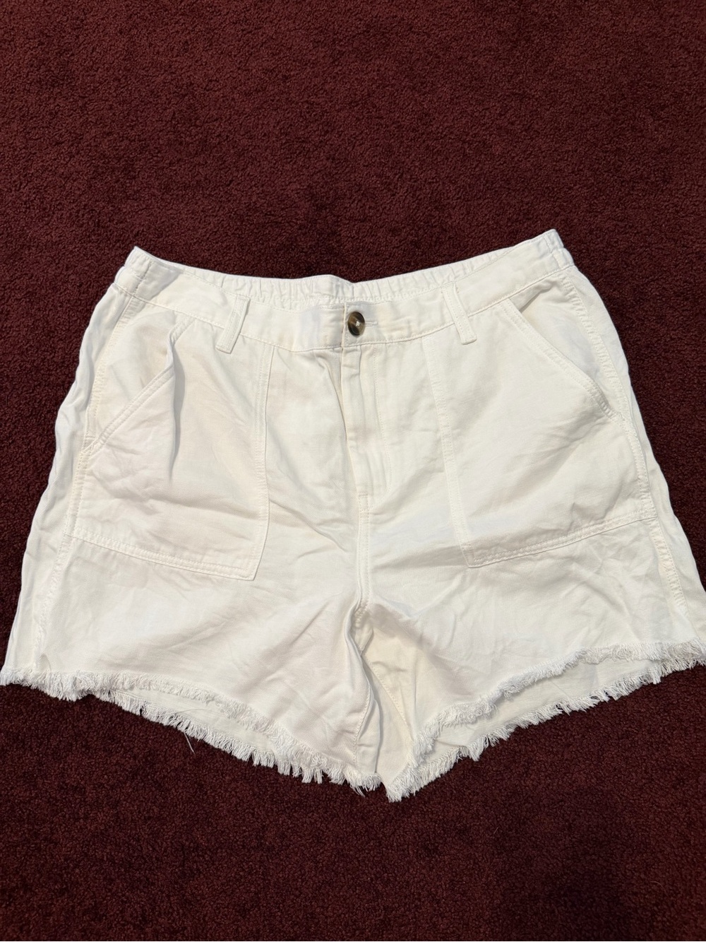 aerie High-Waist White Frayed-Hem Shorts